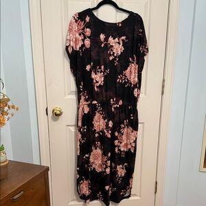LuLaRoe Black Midi Dress with Pink Floral Pattern